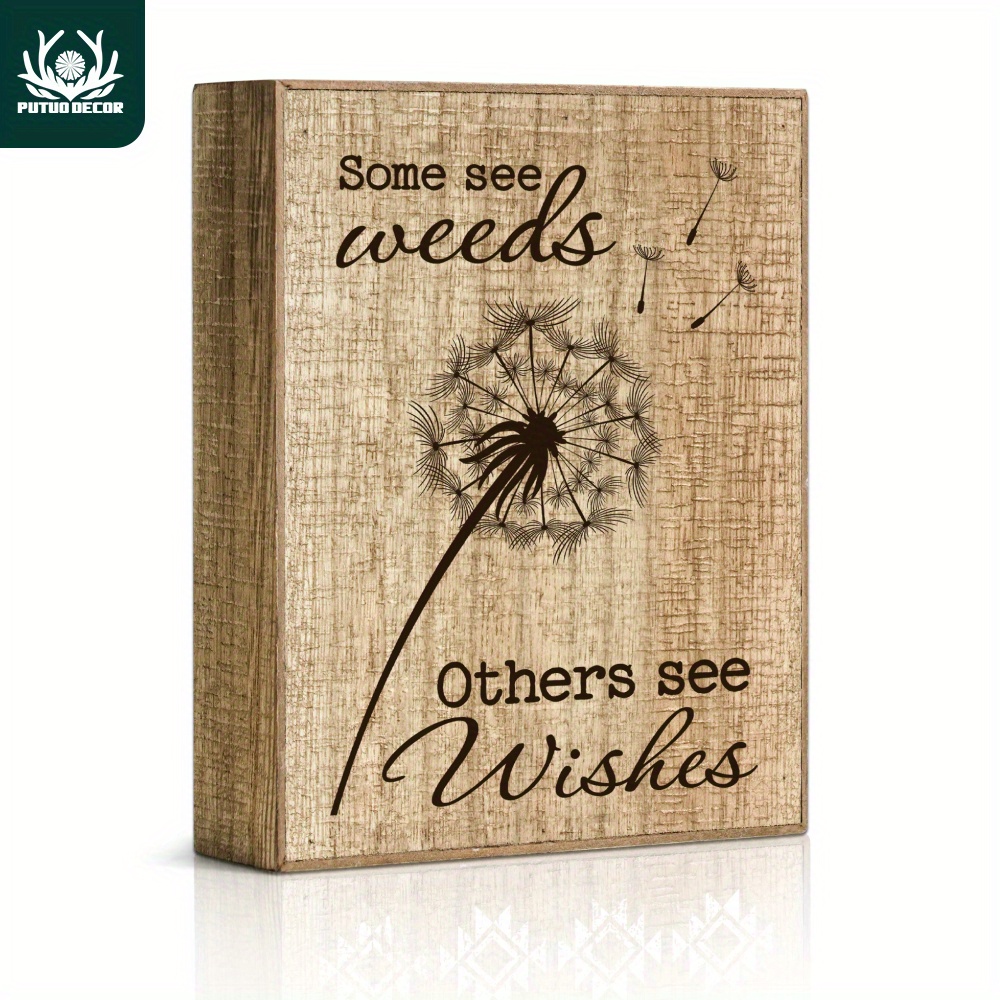 TEMU Putuo Decor, 1 Piece Inspirational Slogan Wooden , Dandelion Work Desk Decor For Room Bedroom Office, 4.7 X 5.8 Inches Gifts