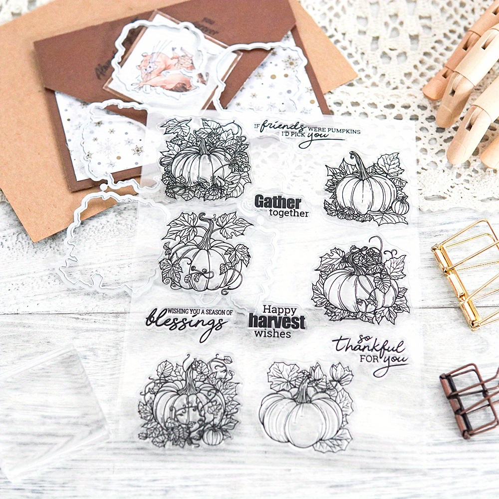 

Autumn Days Pumpkins And Leaves Clear Stamps And Metal Cutting Dies With Package Envelope Box For Card Making Diy Scrapbooking Supplies Silicone Stamp Knife Mold For Decor