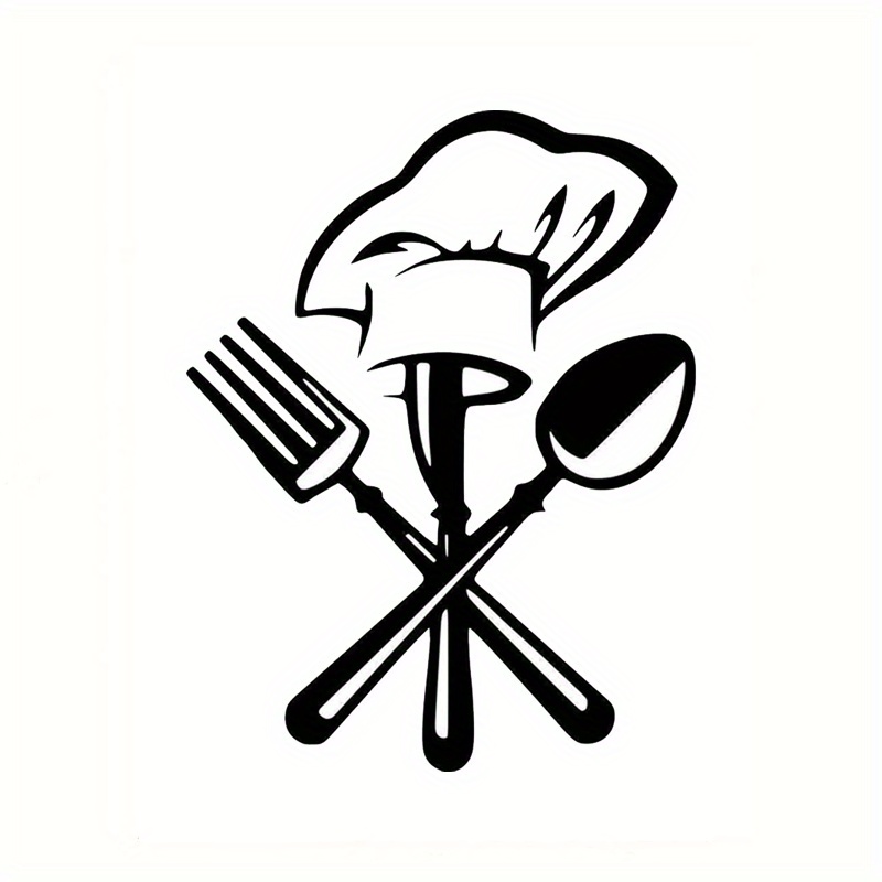 Chef Hat & Utensils Vinyl Decal Stickers - Durable Kitchen Theme Adhesive Labels For Cars, Laptops, Water Bottles, Windows, Guitars - Multipurpose Home & Vehicle Decor, Kitchen Wall Stickers