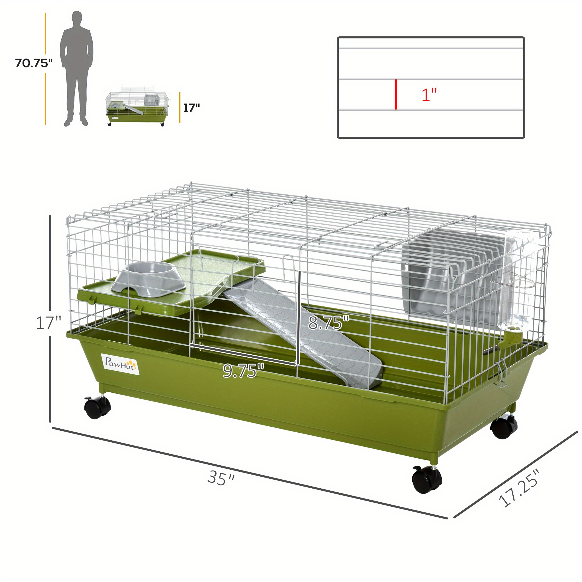 35 l small animal cage rolling bunny cage guinea pig cage with food dish water bottle hay feeder platform ramp for ferret chinchilla