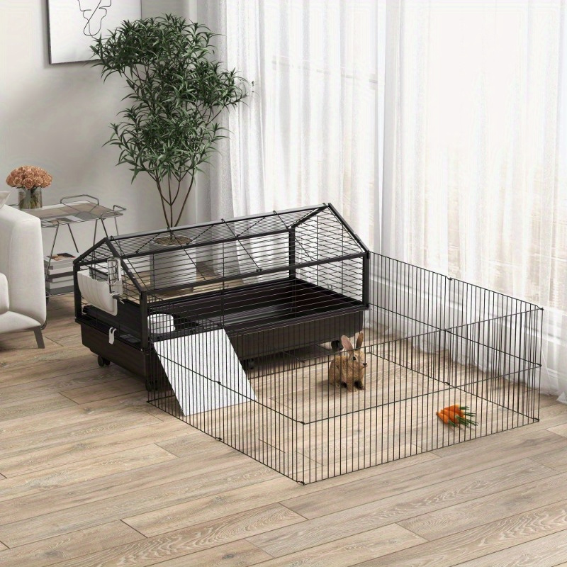 small animal cage with foldable run area rolling bunny cage guinea pig cage hedgehog cage with water bottle water bowl and ramps 46 5