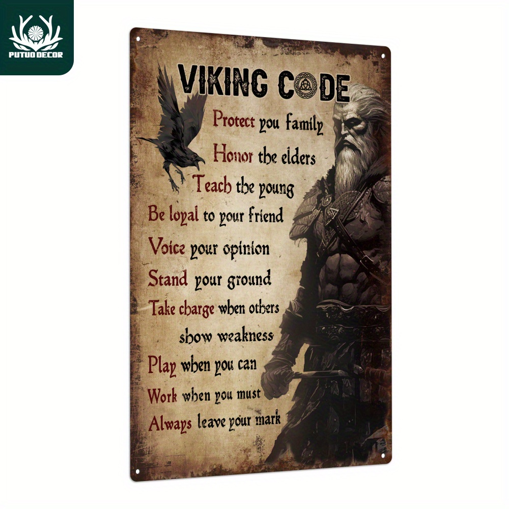 

Putuo Decor 1pc Inspirational Quotes Vintage Metal Tin Sign, Viking Code, Wall Art Decor For Home Bar Pub Club Man Cave, 7.8 X 11.8 Inches