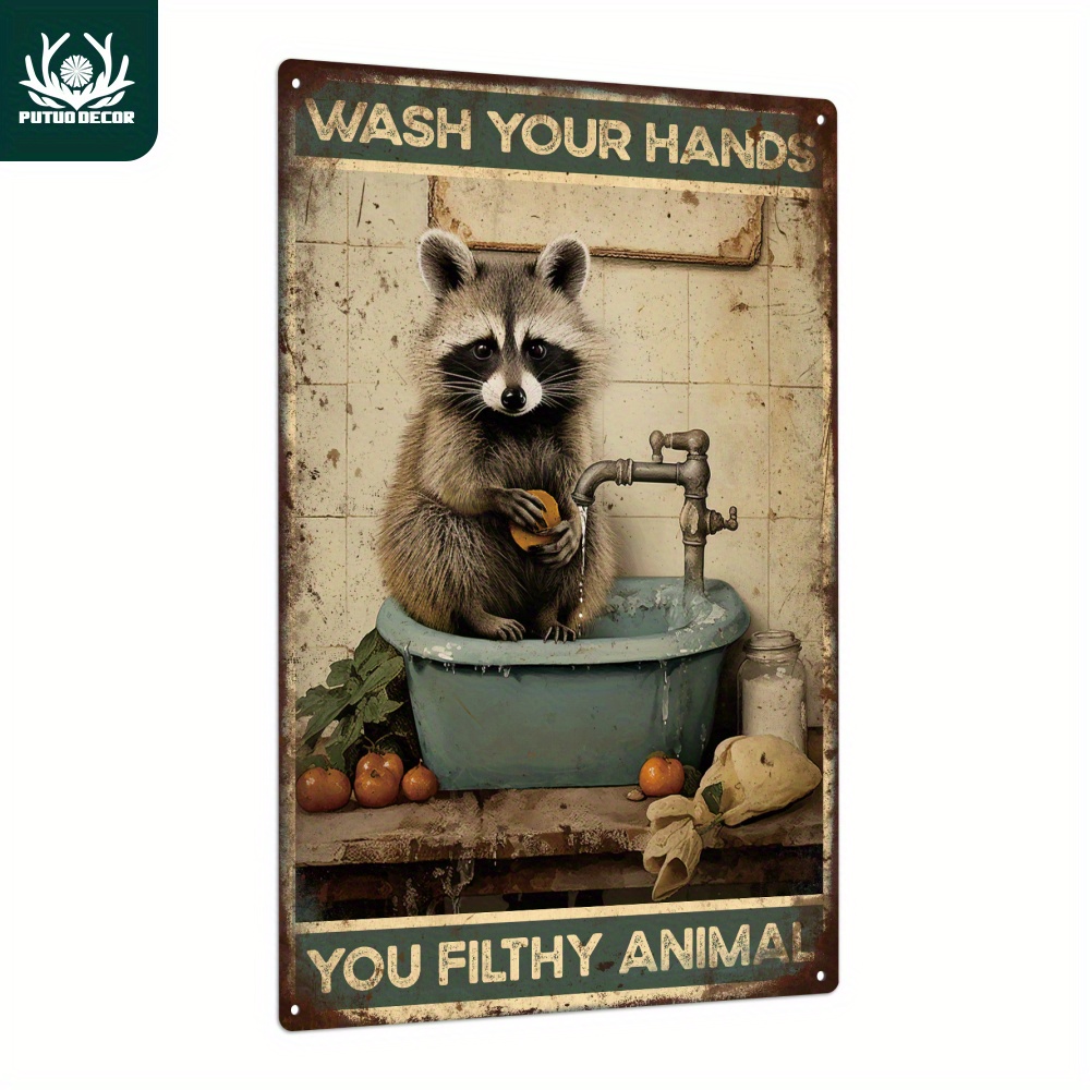 

Putuo Decor 1pc Wash Your Hands Vintage Metal Tin Sign, Your Filthy Animal, Wall Art Decor For Home Toilet Bathroom Washroom, 7.8 X 11.8 Inches