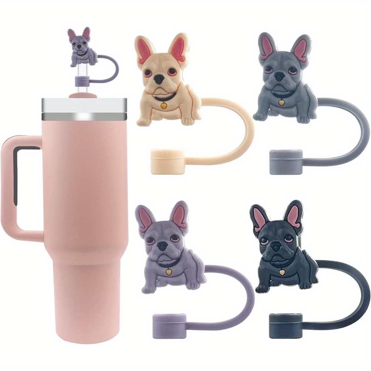 

4-pack Cute Dog Silicone Straw Covers For Stanley 20/30/40 Oz Tumblers - Dust-proof, Fits Handle Cups