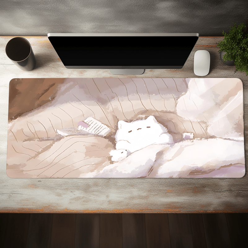 

Non-slip Rubber Large Mouse Pad With Cozy Cute Cartoon Kitty Design - Perfect For Gaming, Office Desk, And Room Decor - Ideal Birthday Gift For Women And Girls