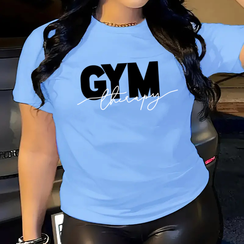 

Plus Size Gym Letter Print T-shirt, Casual Crew Neck Short Sleeve T-shirt, Women's Plus Size clothing