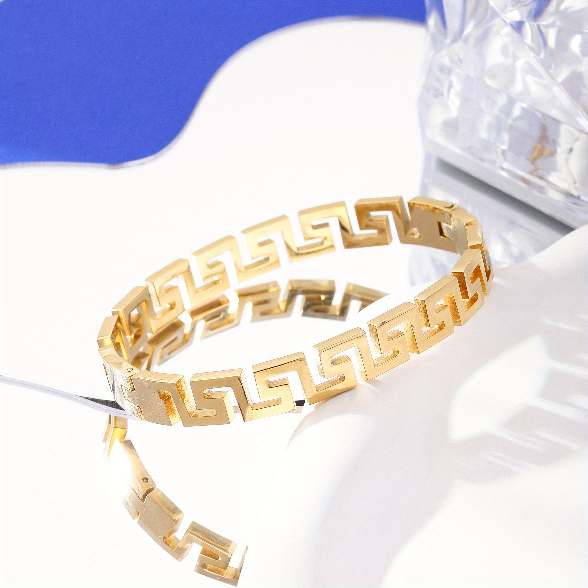 1pc elegant 18k gold plated   stainless steel bracelet vintage hiphop geometric link jewelry fashion accessory for unisex ideal for birthday or valentines day gift details 2