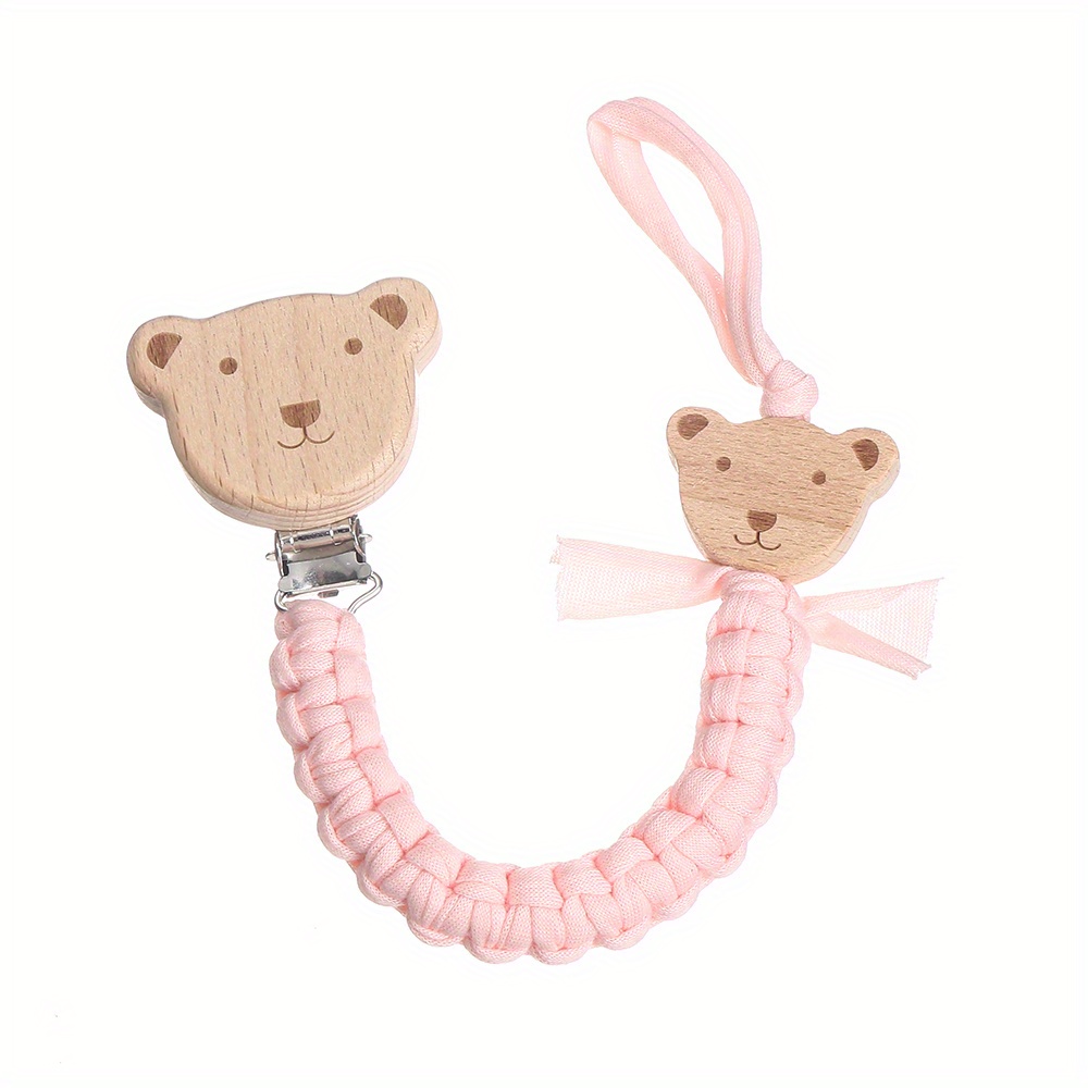 

1pc Wooden Cute Bear Shaped Pacifier Clip, Pacifier Holder And Leash, Pacifier Chain