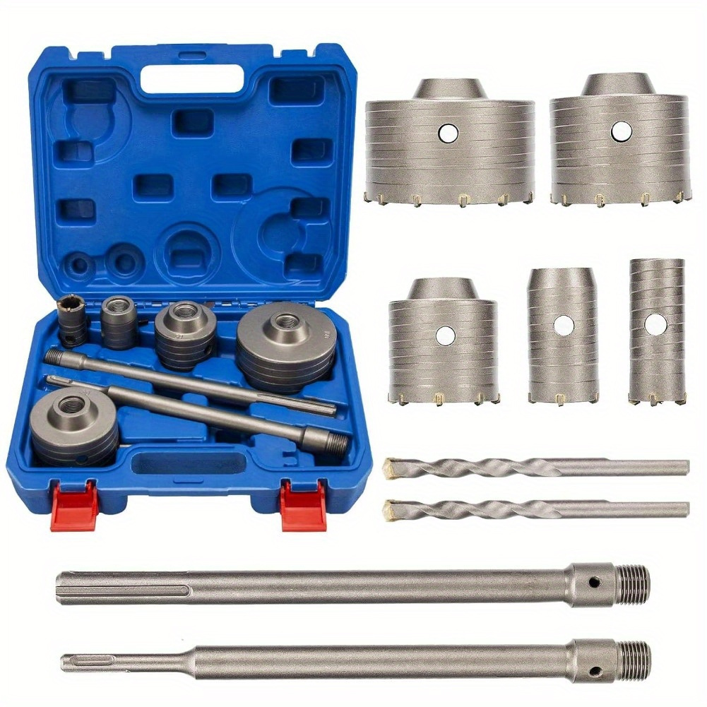 

Concrete Set, 9 Pieces Drill Bit Set For Concrete Hole Opener, 30/40/65/80/100mm Tungsten Steel Hollow Hole Cutter With Box