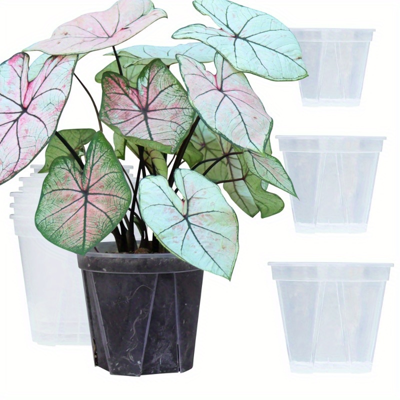 

12-piece Modern Transparent Plastic Planters With Drainage Holes - 4/5/6 Inch, Perfect For Indoor & Outdoor Use, Ideal For Herbs, Flowers, And Cacti Plastic Pots For Plants Plastic Planter Pots