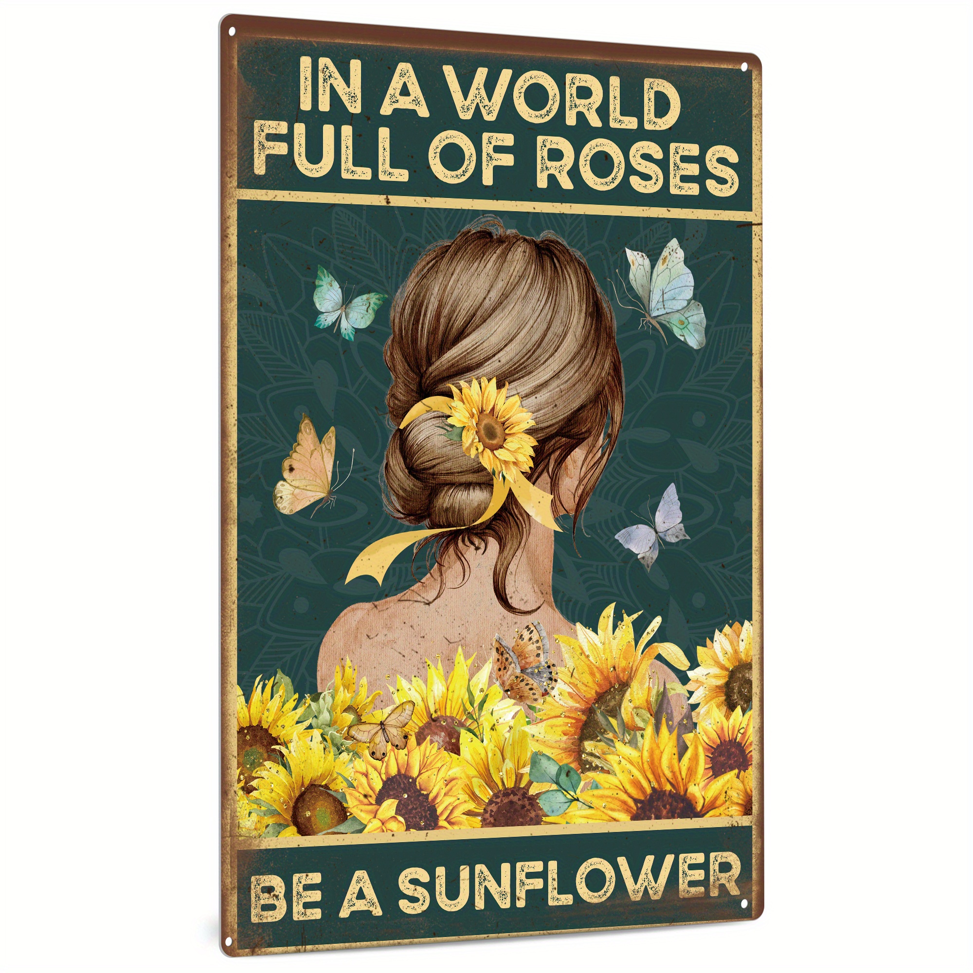 

Putuo Decor 1pc Vintage Metal Plaque, Woman In Sea Of Flowers Retro Tin Wall Decor For Kitchen Garden Home Coffee Bar, 7.8 X 11.8inch, In A World Full Of Roses Be A Sunflower Sign