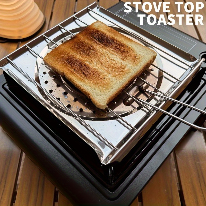 

Stainless Steel Stove Top Toaster With Foldable Handle - Multi-purpose, Durable Barbecue Turner For Baking, Grilling & Camping - Portable Grill Rack For Toast, Bread, Rice Cake & Fish Fillet