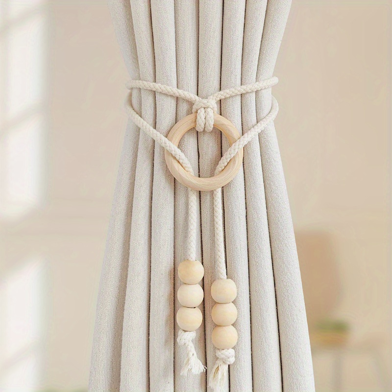 

Bohemian Chic Cotton Curtain Tieback With Solid Wood Accents - Creative Braided Rope For Home Decor Lace Curtains Embroidered Curtains
