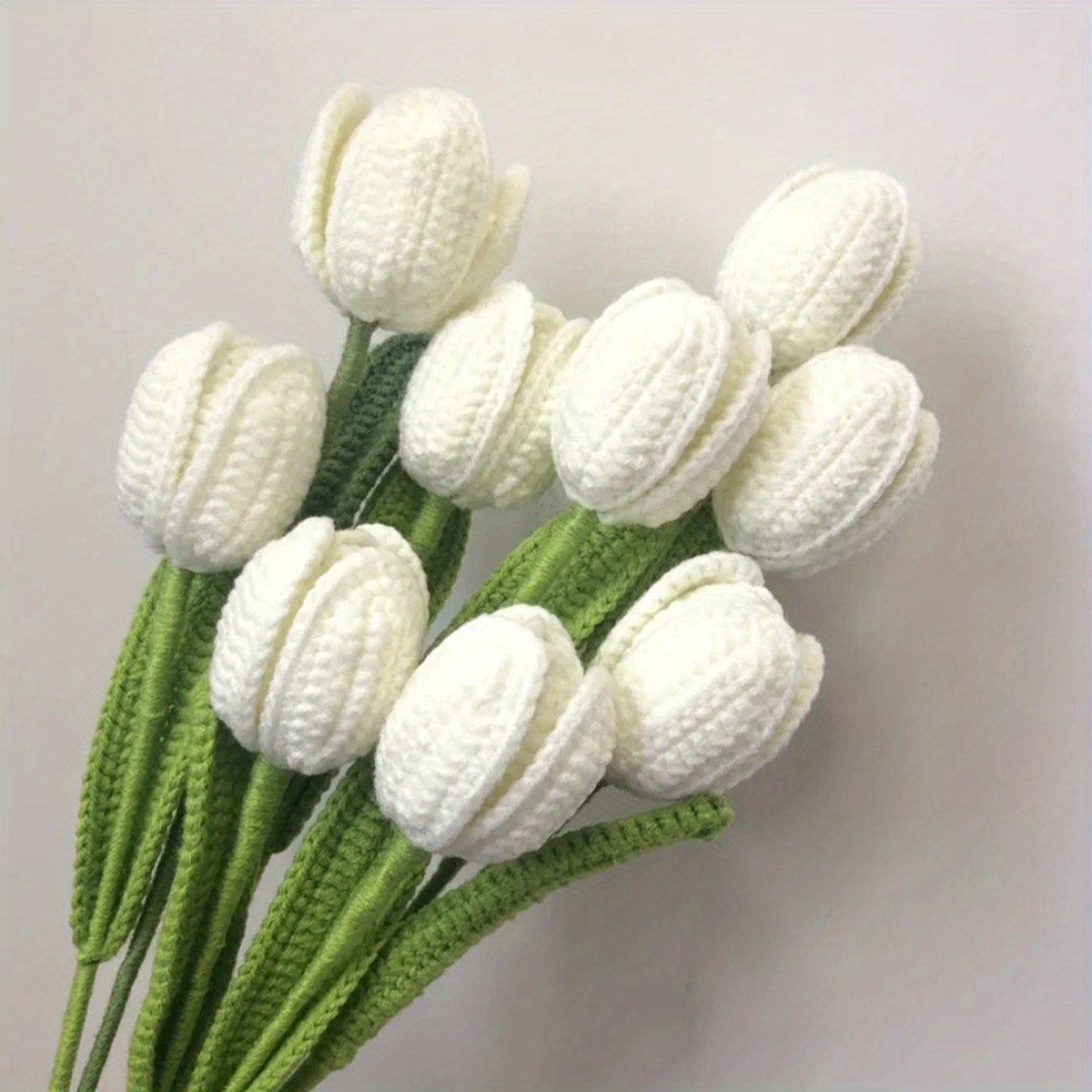 

6pcs Fake Tulips Artificial Flower Bouquet For Decoration, Flowers Bouquet For Table Decor, Handmade Knitted Tulip Flower With Stem & Leaf, Tulip Forever Flower Spring Decor Mother's Day Gift