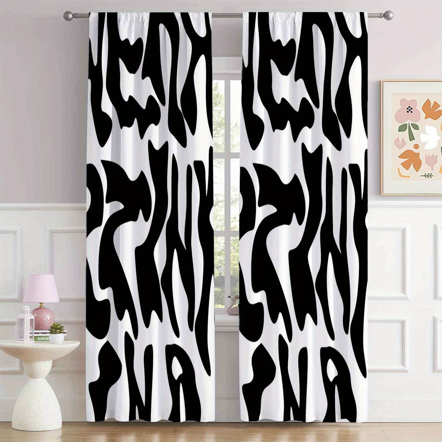 

Boho Chic Black Twist Pattern Curtains - Easy-care, Durable Polyester For Living Room & Bedroom Decor Curtains For Living Room Curtains For Bedroom