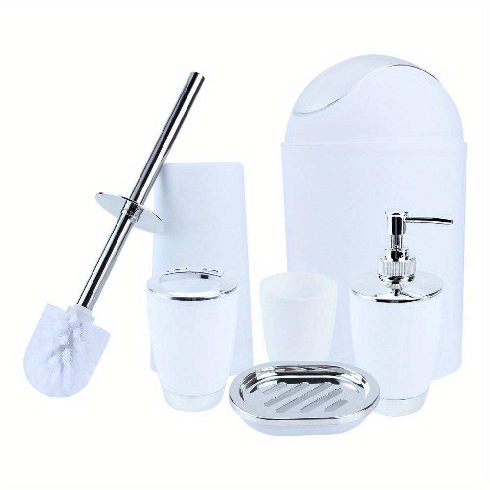 

Bathroom Accessories Set, 6 Piece Bathroom Set, Soap Dish, Toothbrush Holder, Rinse Cup, Lotion Bottle, Trash Can, Toilet Brush, Toilet Brush