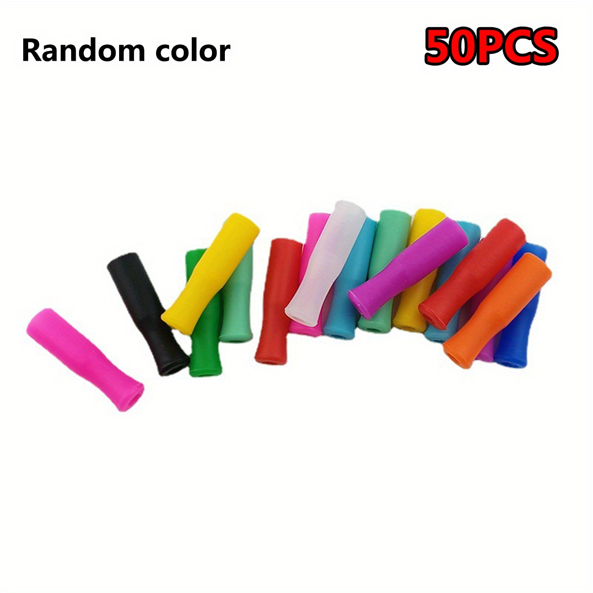 TEMU 50pcs, Reusable Silicone Straw Tips - Multi-colored Covers For 6mm Wide Stainless Steel Straws - Food Grade, Kitchen & Party Accessories For Christmas, Halloween & More