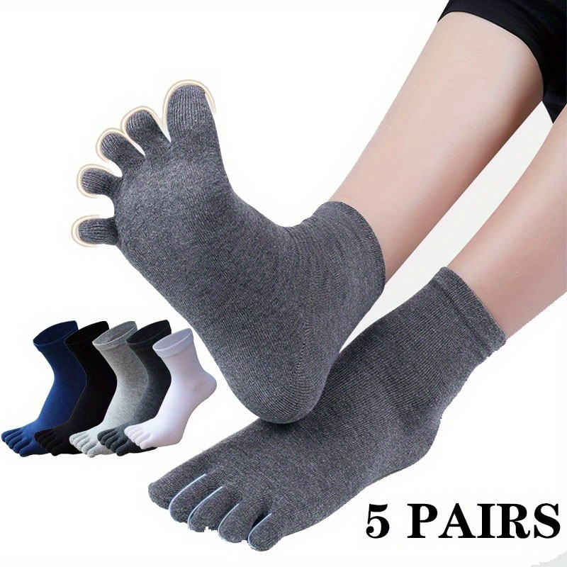 

5 Pairs Men Athletic Running Casual Knitted Soft Comfortable Stretchable Middle Tube Toe Sports Socks