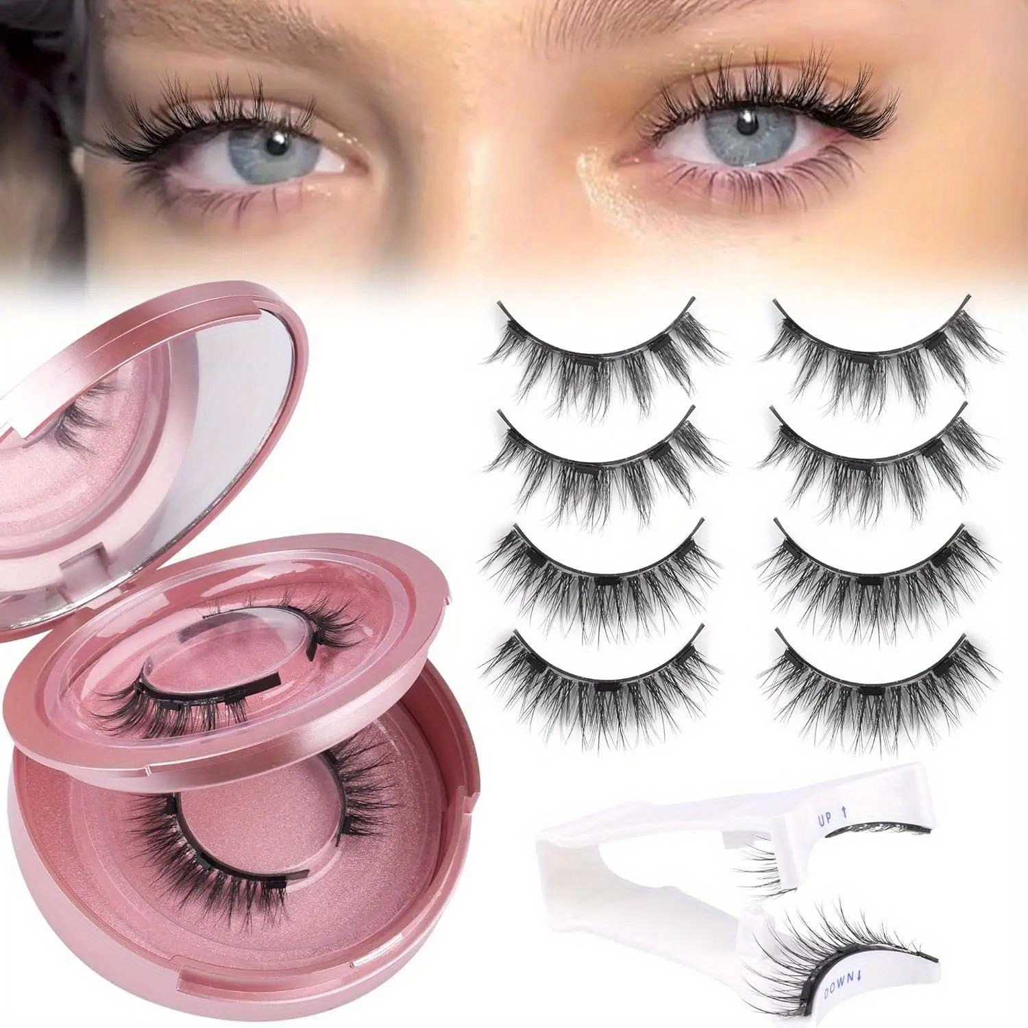 

Easy-to-apply Magnetic Eyelashes Kit With Applicator - Reusable, Doll Eye Style False Lashes In 10-12mm Lengths For Beginners