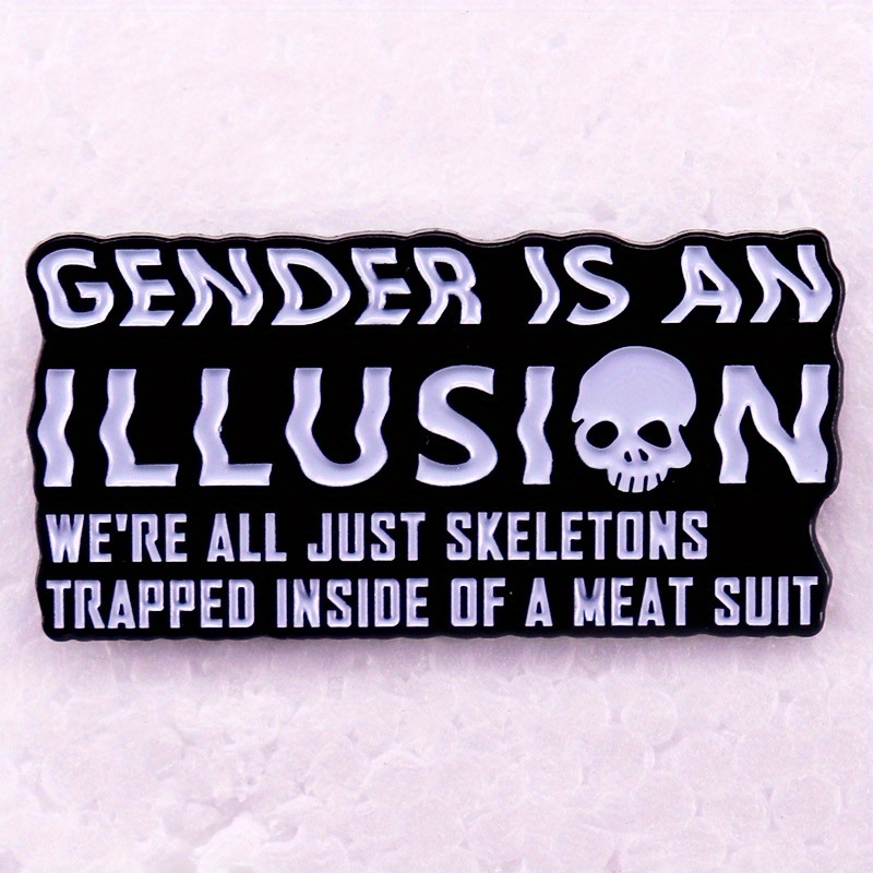 Gender Is A Myth" Skull Brooch - Unique Alloy Pin For Hats, Backpacks &amp; Apparel Accessories
