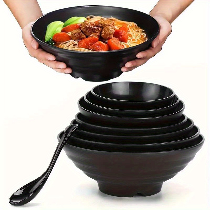 

4-piece Japanese Ramen Bowl Set With Spoon - Anti-scald, Dishwasher & Microwave Safe Kitchen Tableware