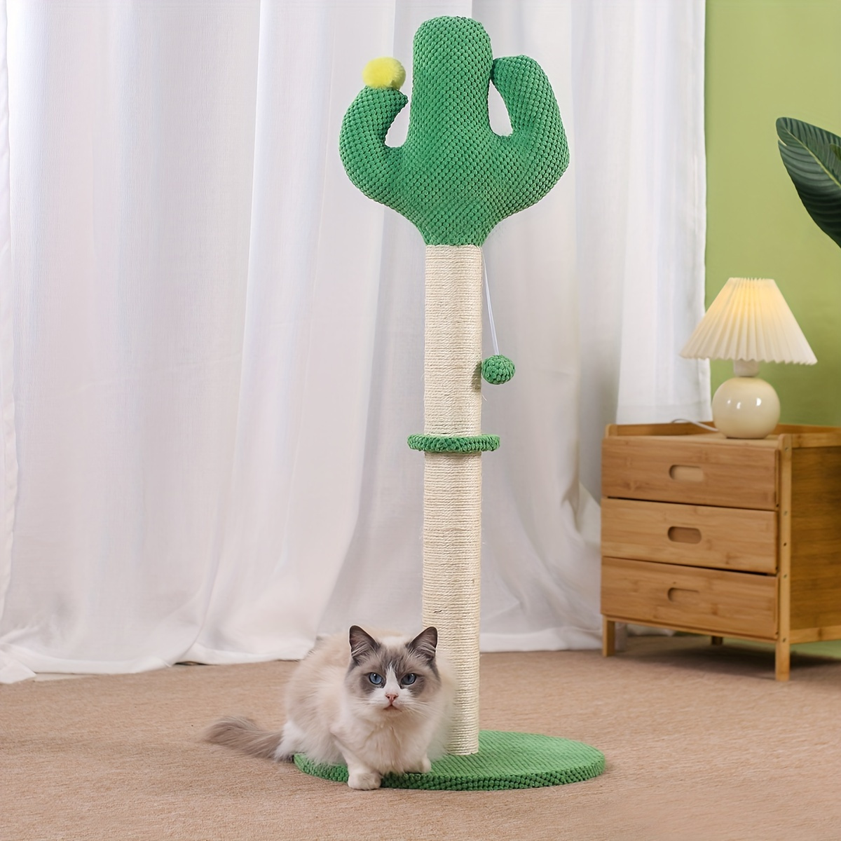 

Cactus Cat Scratching Post With Sisal Rope - Durable Indoor Climbing Tree For Cats, Claw Grinding Scratcher Pole With Hanging Ball Toy - Ideal For Cat Entertainment And Exercise