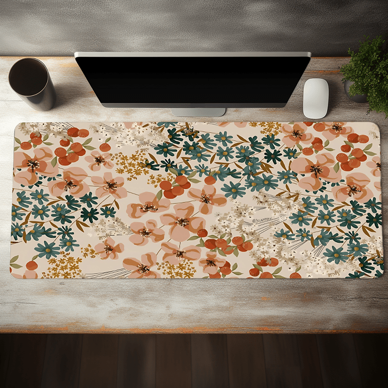 

Floral Aesthetic Rubber Mouse Pad - Non-slip Large Gaming Desk Mat For Computer Keyboard, Office Decor Accessories, Birthday Gifts For Women And Girls