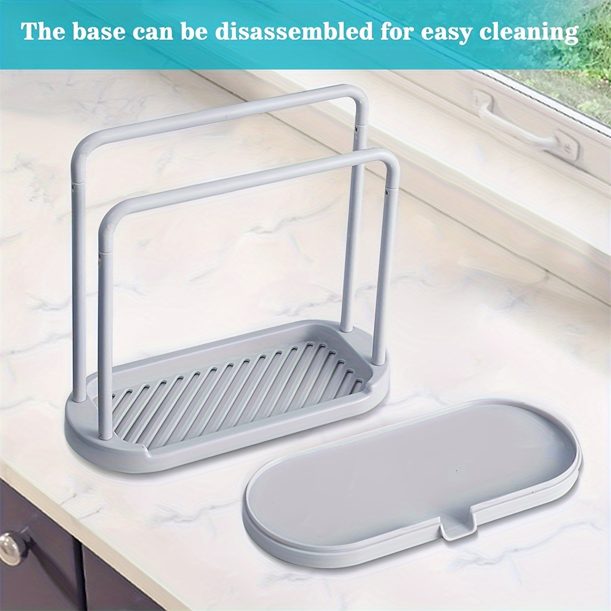 1pc space saving kitchen organizer multi functional quick dry sponge cloth stand   plastic ideal for keeping countertops   sponge holder functional organizer   details 3