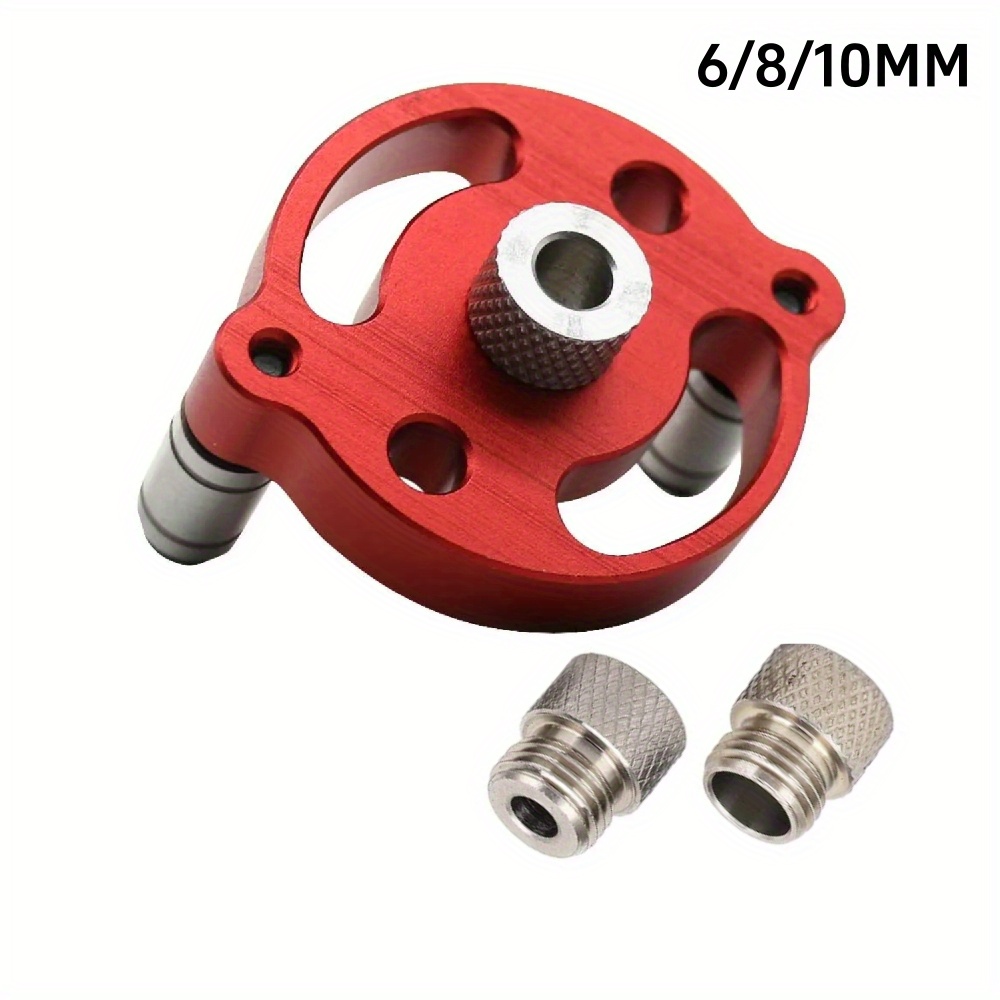 TEMU 1pc Aluminum Self-centering Doweling Jig Kit, Handheld Drill Guide, Straight Hole Puncher Locator For Woodworking Joints, Durable Red Wood Panel Hole Drilling Tool