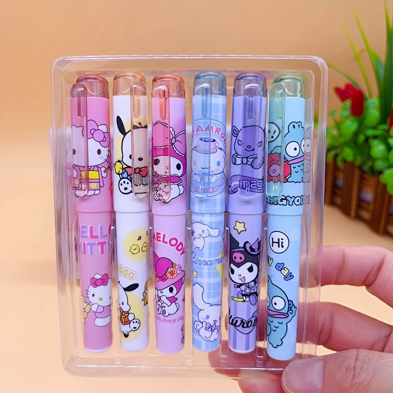 

licensed" 6-piece Fluorescent Highlighters - Cute Cartoon Designs For Students, Drawing & Graffiti, Ages 14+