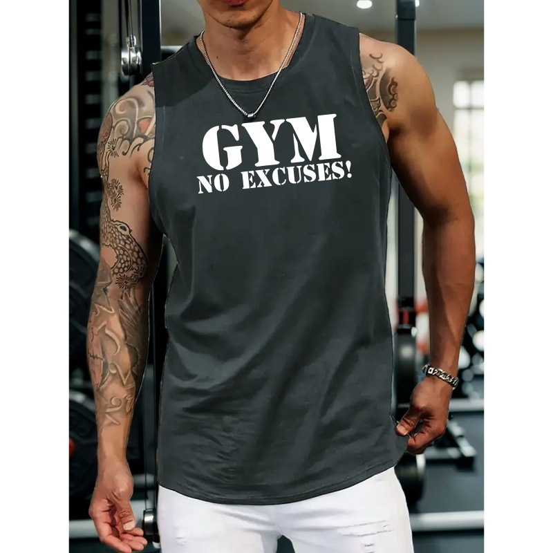 

Débardeur de sport pour homme, haut décontracté sans manches, imprimé graphique "GYM NO EXCUSES!", vêtements de sport, vêtements de sport d'été