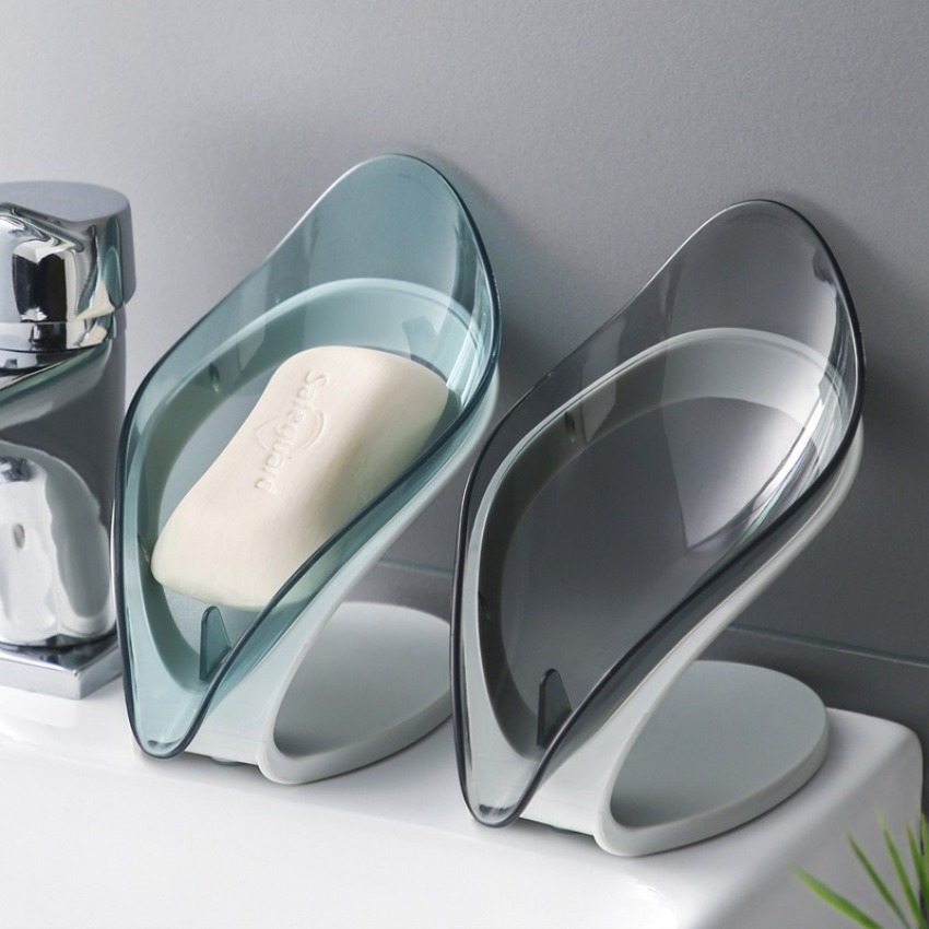 

1pc V-shape Leaf Design Plastic Soap Dish, Bathroom And Kitchen Soap Holder, Non-slip Drainage Soap Storage Case Container With Self-draining Design, Bathroom Accessories