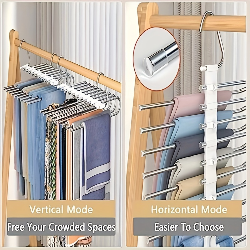 space saving 9 layer pants hanger non slip stainless steel with 5 bonus hooks for closet organization saves 80 space on leggings jeans trousers space saving hangers hangers for pants details 2