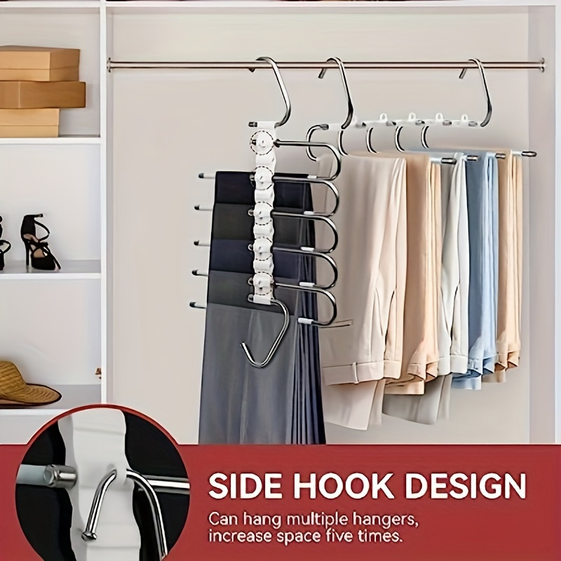 space saving 9 layer pants hanger non slip stainless steel with 5 bonus hooks for closet organization saves 80 space on leggings jeans trousers space saving hangers hangers for pants details 4