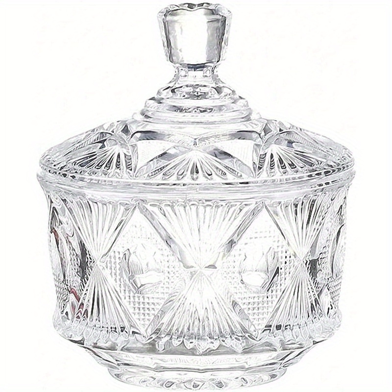 TEMU 11 Ounce Old Glass Candy Dish With Lid Transparent Storage Jar Clear For Food Storage And Organization Kitchen Office Home Decoration Set Of 1