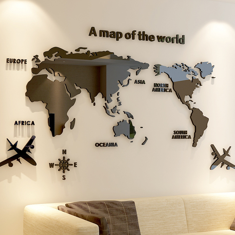 1 set 3d acrylic map wall sticker self adhesive removable ideal for living room bedroom bathroom office home decor details 0