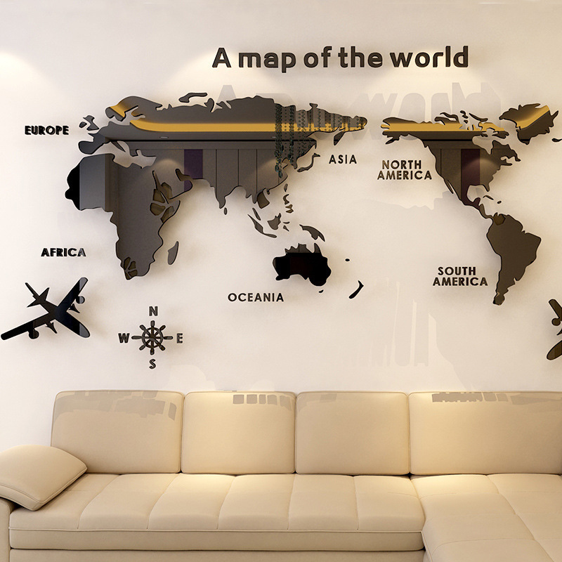 1 set 3d acrylic map wall sticker self adhesive removable ideal for living room bedroom bathroom office home decor details 3