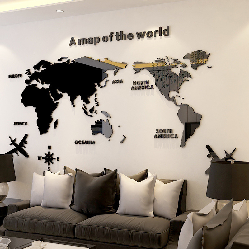 1 set 3d acrylic map wall sticker self adhesive removable ideal for living room bedroom bathroom office home decor details 4