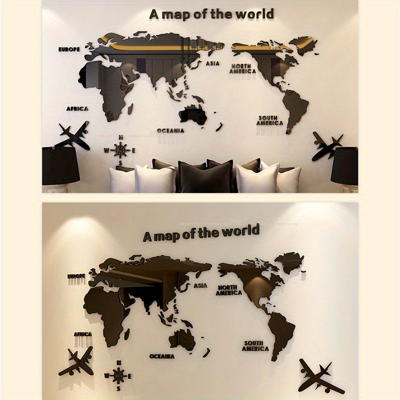 1 set 3d acrylic map wall sticker self adhesive removable ideal for living room bedroom bathroom office home decor details 5