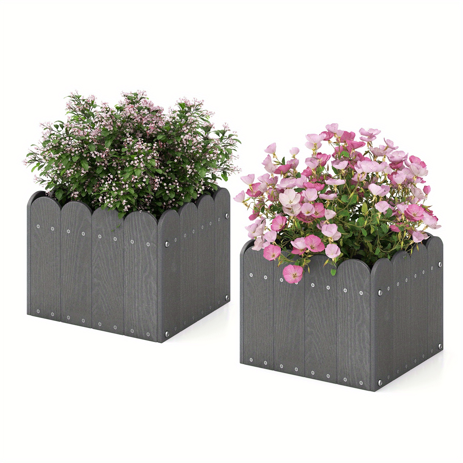 

Costway 2 Pack Square Planter Box Weather-resistant Hdpe Flower Pot Garden Bed Grey