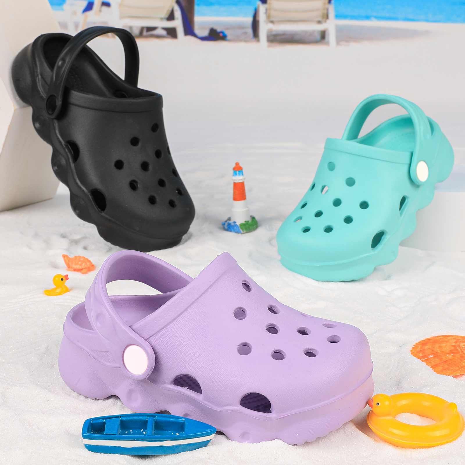 Youngsters' Lightweight Breathable EVA Beach Sandals - Anti-Slip Slip-On Slippers with Ventilation Holes, Low-Top Casual Street Style for Youngsters & Youngsters, Summer Garden & Outdoor Play (Black/White/Blue/Purple), Summer Sandals