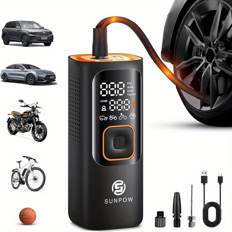 

Sunpow Tire Inflator Portable Air Compressor, 160psi Cordless Air Pump For Car Tires, Auto-shutoff Tire Pump With Accurate Pressure Lcd Display, 3x Fast Inflation For Car, Motorcycle, Bike, Ball