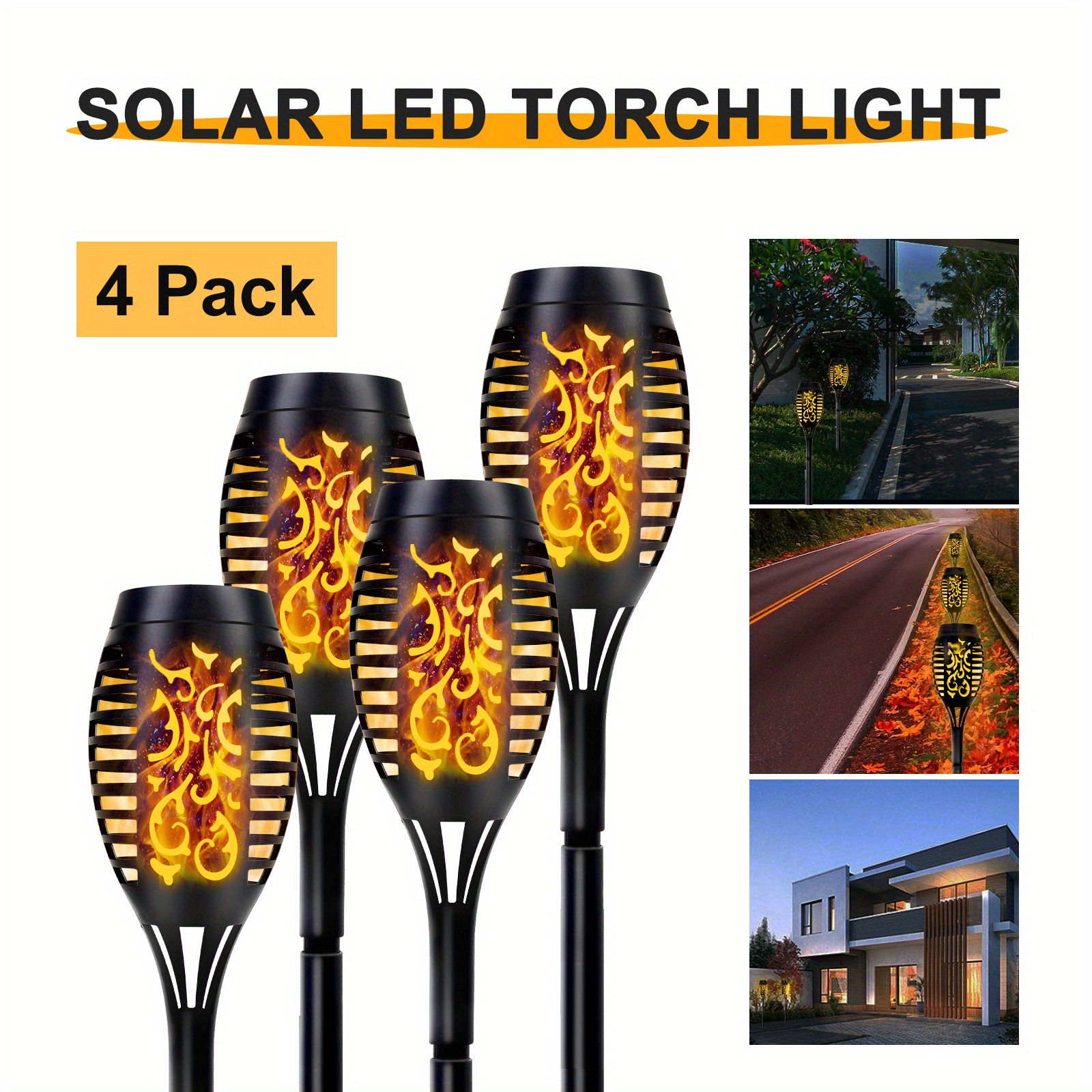 

Solar Torch Lights With Flickering Flame, Solar Flickering Lights, 4-pack Solar Lights Outdoor Waterproof Solar Pathway Lights Landscape Lighting For Garden Lawn Patio Yard Outdoor Decorations