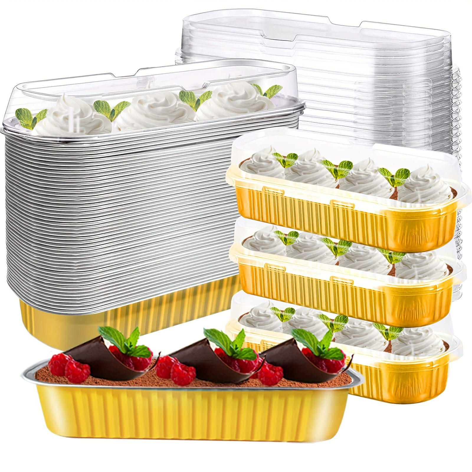 

50-piece Disposable Aluminum Foil Baking Pans With Clear Lids - 6.8oz Mini Cake, Muffin & Brownie Tins For Home Kitchens And Restaurants