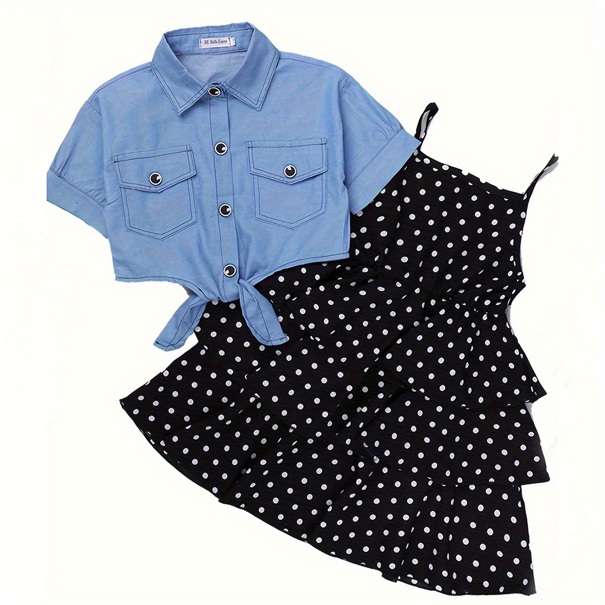 

2pcs Cute Polka-dot Skirt And T-shirt Set For Toddle Girls - Perfect Summer Outfit