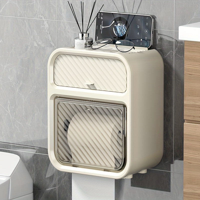 TEMU Easy-install Self-adhesive Wall-mounted Tissue Holder For Bathroom - Classic Style, No Battery Required