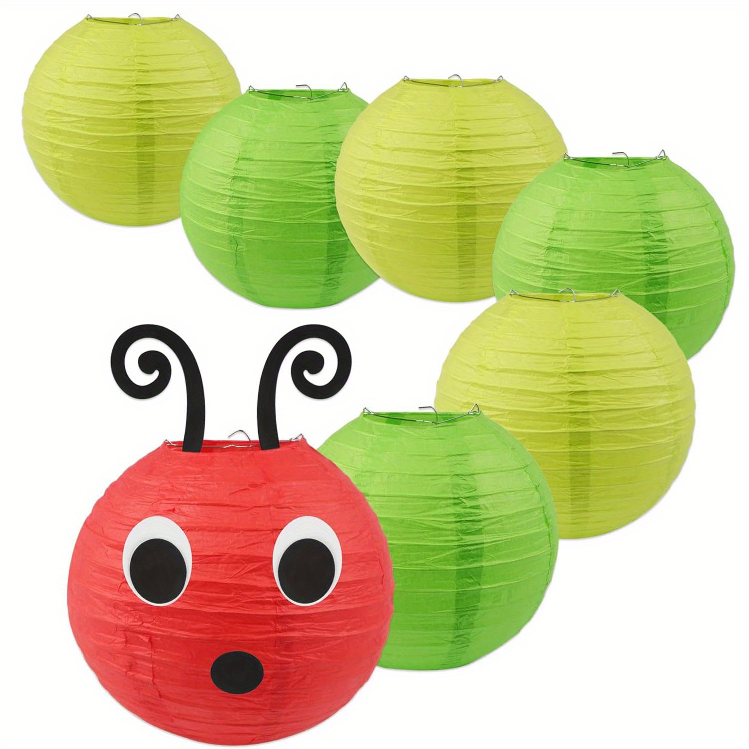Image of 7pcs Caterpillar Paper Lanterns Red Green Paper Lanterns With Eyes Mouth For School Classroom Decoration Birthday Party Decoration