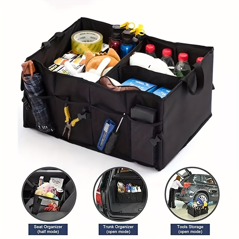 

1pc Car Trunk Organizer For Suv Backseat Waterproof Car Storage Organizer Foldable Rear Seat Storage Box With Adjustable Strap Black