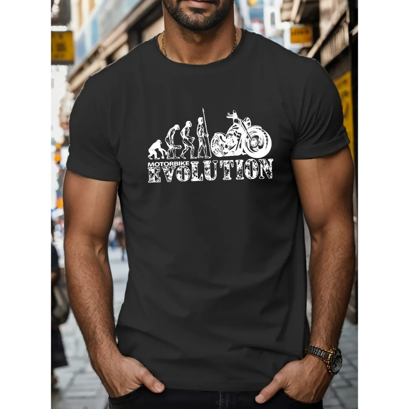 

Motorbike Evolution Creative Print Men's Casual T-shirt, Summer Fashion Crew Neck Short Sleeve Top, Modern Streetwear Style For Men