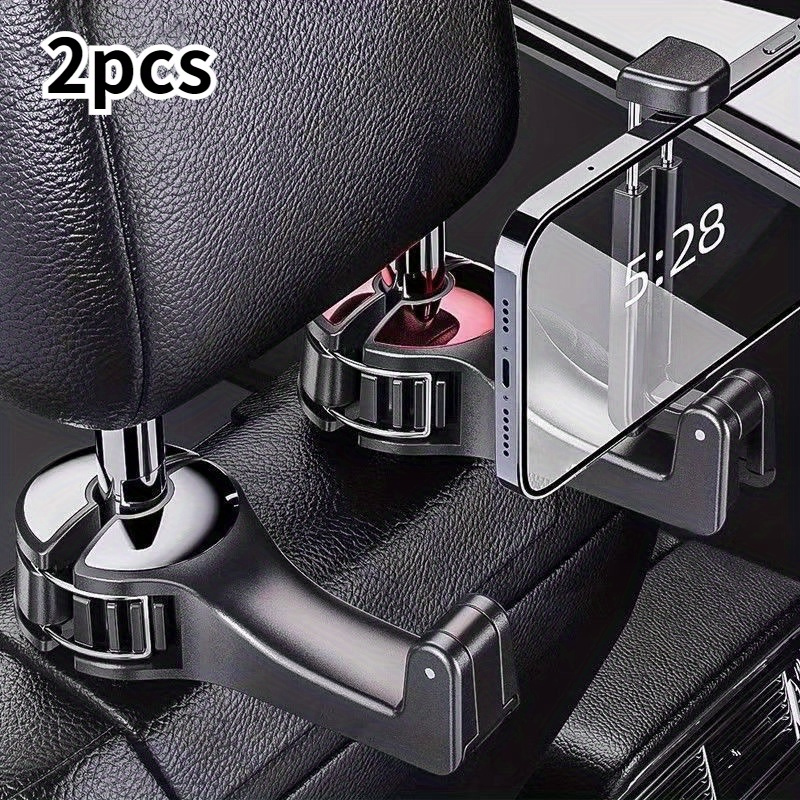 

Car Multi-functional Hook Mobile Phone Holder, Rear Headrest Storage Organizer, Locking Type, Black/silver - Fits 3.5-6.5" Devices